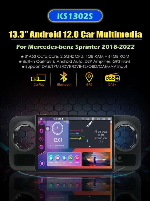 13.3" Android Auto CarPlay For Mercedes Sprinter 2018-2022 GPS SatNav Car Stereo