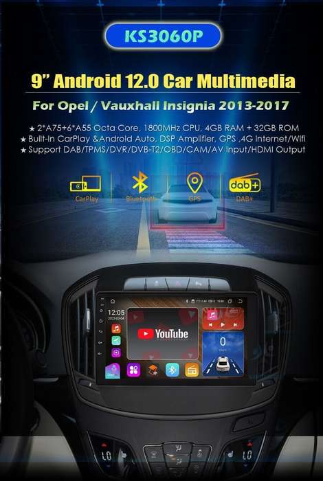 Carplay 4G 4+32G Android Car Stereo Sat Navi GPS For Vauxhall Insignia 2013-2017