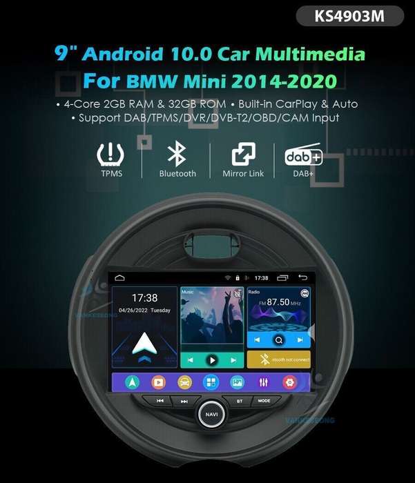 For BMW Mini 2014-2020 Car Stereo CarPlay GPS Sat Nav 9"Android10 DAB+Radio 32GB