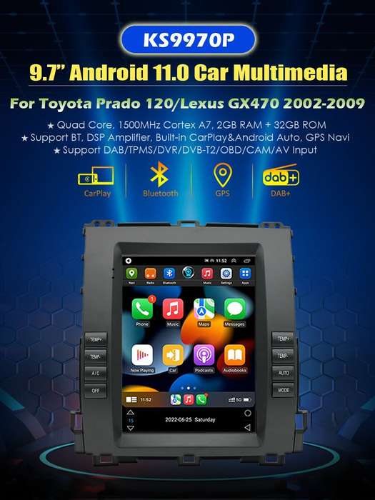 For Toyota Land Cruiser Prado 2002-2009 Android 12 CarPlay Car Stereo Radio GPS