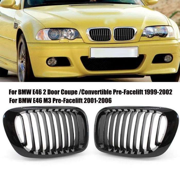 Gloss Black Grill Front Center Kidney Grilles For BMW E46 2 Door Coupe 1999-2002