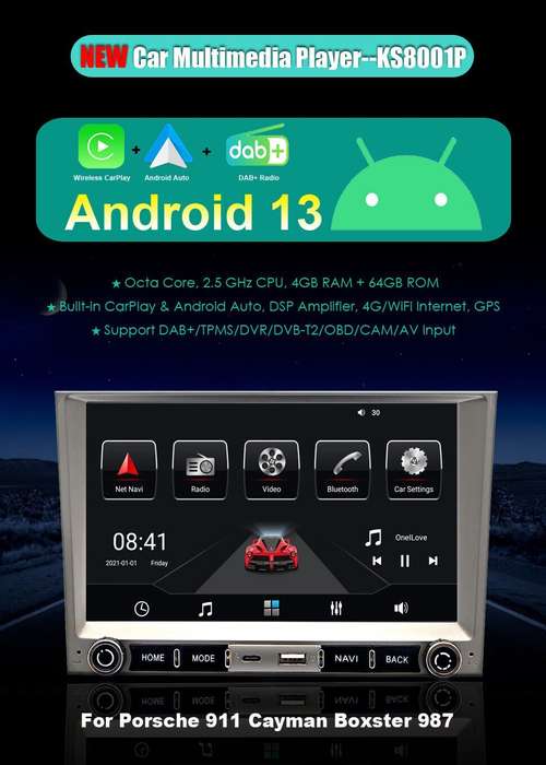 For Porsche Cayman 987 2005-2008 4+64GB CarPlay Android 13 Car Stereo Radio GPS