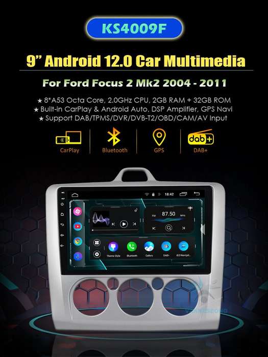 For Ford Focus Mk2 2004-2011 Apple Carplay Android12 Car Stereo Radio GPS BT DAB