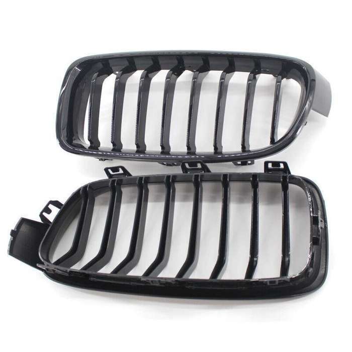 2X/Set Shiny Black 8 Slat Front Grille fit for BMW F30 F31 Sedan Wagon 2012-2017