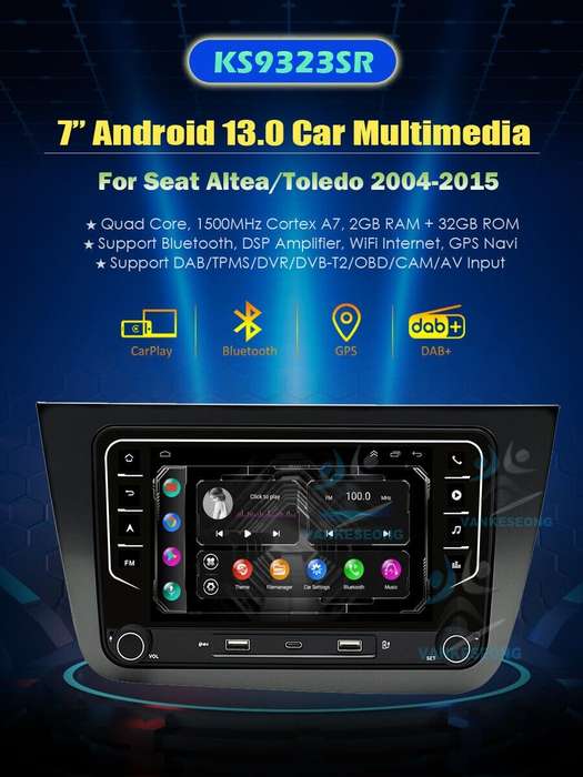 For Seat Altea 2004-2015 Android 13 Car Stereo Radio DAB+BT CarPlay GPS Sat Nav