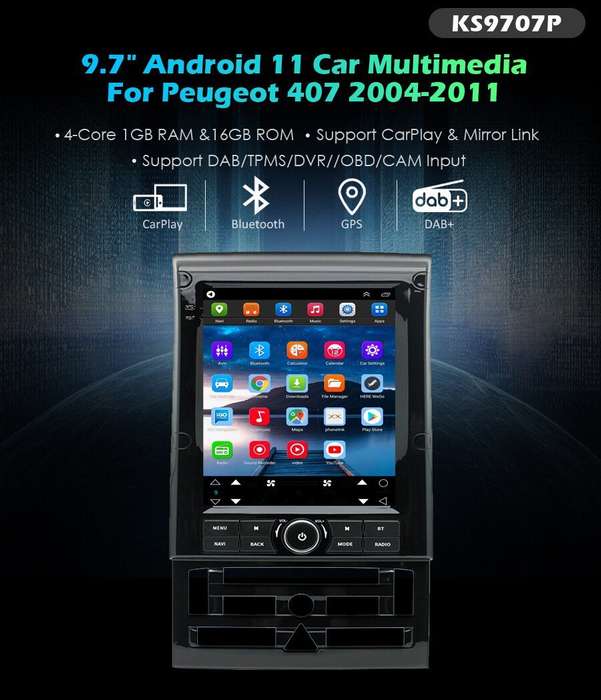 9.7"Android 11 GPS SatNav For Peugeot 407 2004-2011 Car Radio DAB+Stereo WiFi BT