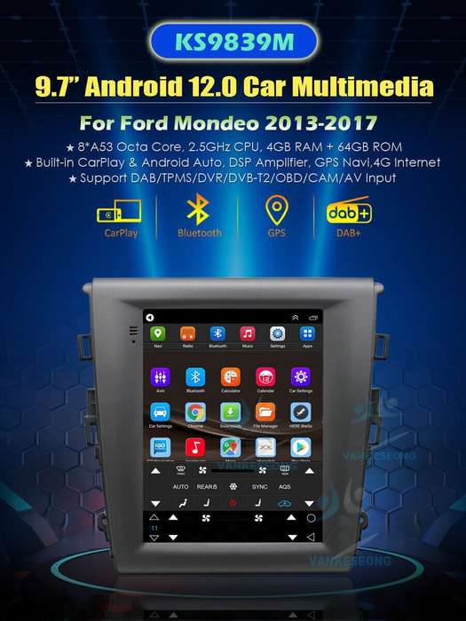 9.7" For 2013-2017 Ford Mondeo V CarPlay Android Auto Head Unit FM Radio GPS Nav