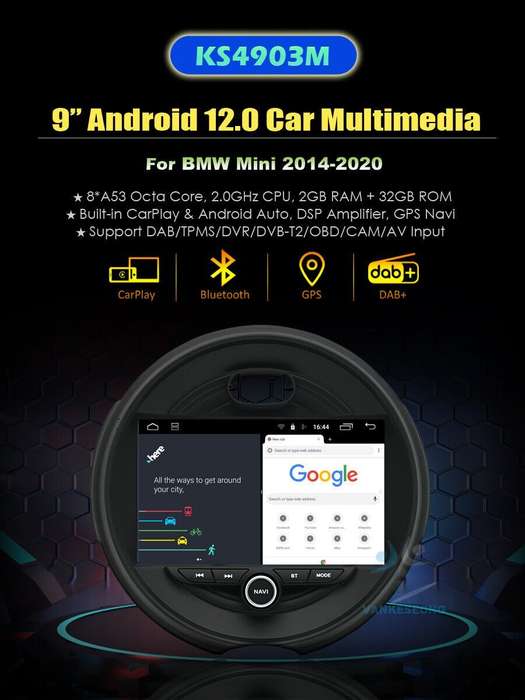 Android Auto Radio for BMW Mini Clubman F54 2014-2020 DAB Car Stereo GPS SatNav