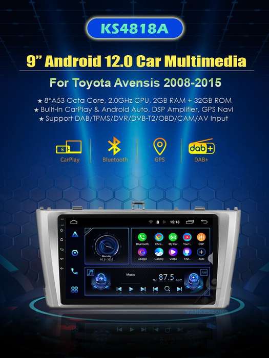 8-Core Android 12 Car Stereo Radio GPS 32GB For 2009-2015 Toyota Avensis Carplay