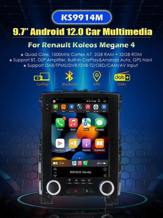 For Renault Megane 4 Koleos 2017-2019 Android Autoradio CarPlay GPS DAB+ Sat Nav