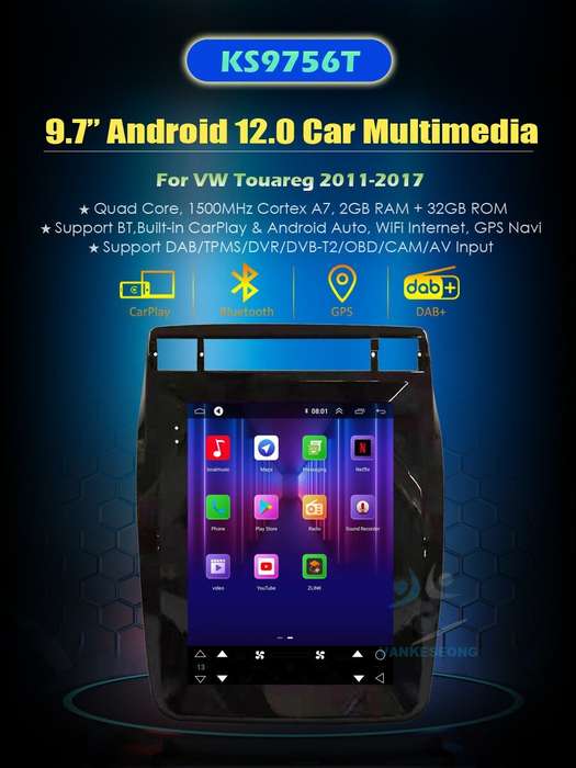 9.7'' Car Stereo For VW Touareg 2011-2017 DAB FM Radio GPS 32GB Android 12 Navi