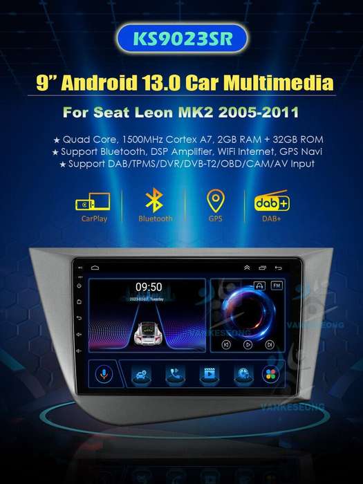 For Seat Leon MK2 2005-2011 Android 13 Car Stereo Radio DAB+ CarPlay GPS Sat Nav