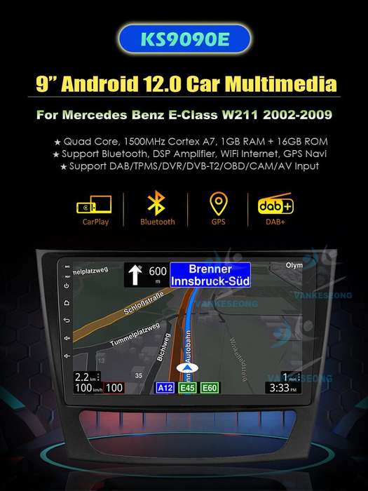 9"Android12 Car Stereo DAB Radio GPS Sat Nav For Mercedes Benz E-Class W211 E200