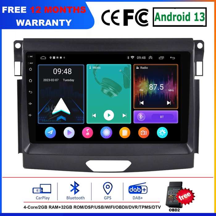 9" Autoradio DAB+For Ford Ranger 2015-2020 Android 13 GPS Navi Bluetooth CarPlay