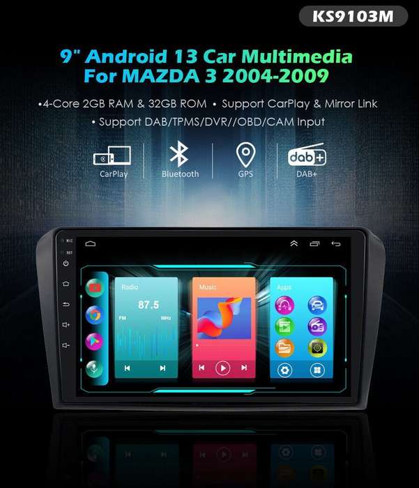 OBD+9" Android13 CarPlay Head Unit Radio Stereo GPS Sat Nav For Mazda3 2004-2009
