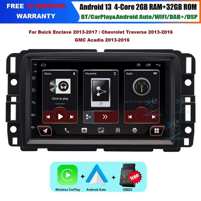 For Chevrolet Traverse 2013-2016 Android 13 Car Stereo GPS Sat Navi DAB+ Radio