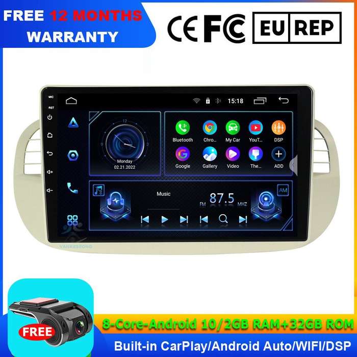 for Fiat 500 2008-2015 Car Stereo DAB Radio GPS Sat Nav 32GB Android Screen +DVR