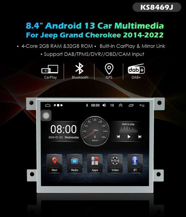 8.4" Android 13 DAB+ CarPlay Radio Stereo GPS for Jeep Grand Cherokee 2014-2022