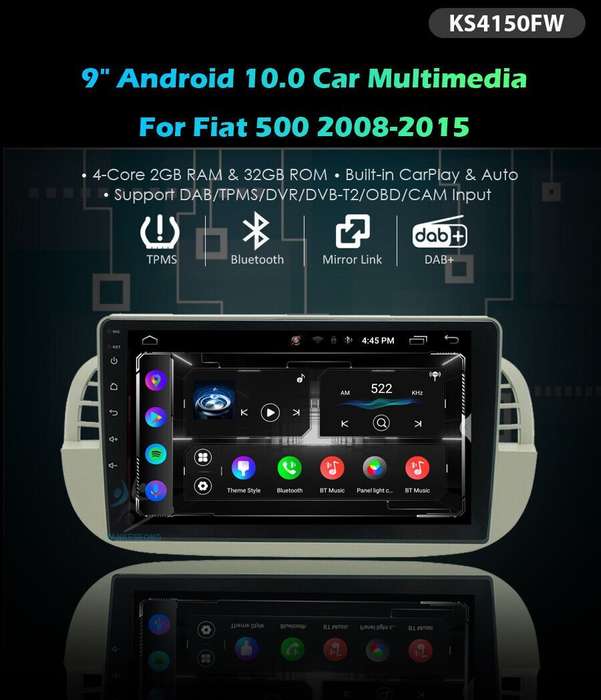 for Fiat 500 2008-2015 Car Stereo DAB Radio GPS Sat Nav 32GB Android Screen +DVR