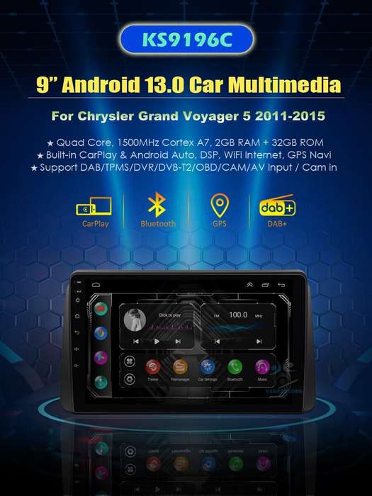 For Chrysler Grand Voyager 5 2011-2015 DAB+ CarPlay Android 13 Autoradio GPS Nav