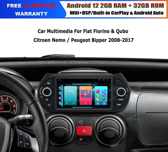 For Fiat Fiorino Qubo 08-17 CarPlay Head Unit 32GB Sat Nav GPS Android FM Radio