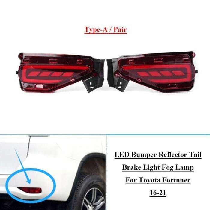 LED Rear Bumper Brake Tail Light Fog Lamp For Toyota Fortuner 2016-2021 Pair A