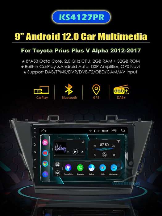 9" Car Radio Stereo Head Unit GPS SatNav CarPlay for Toyota Prius Plus 2012-2017