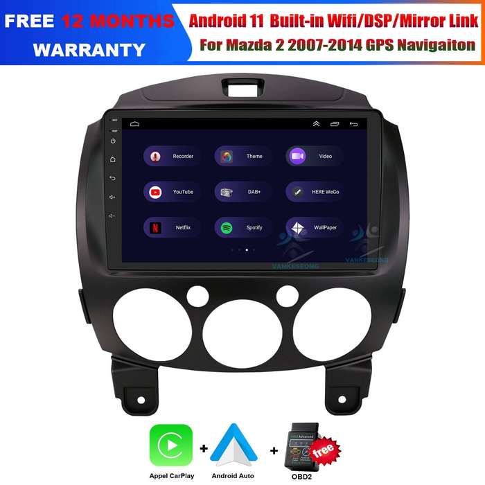 For Mazda 2 2007-2013 9" Android 11 Car Radio Stereo GPS SAT Nav WiFi BT USB+OBD