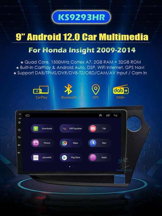 2DIN Car Radio For Honda Insight 2009-2014 CarPlay Android12 Wifi Stereo GPS+obd