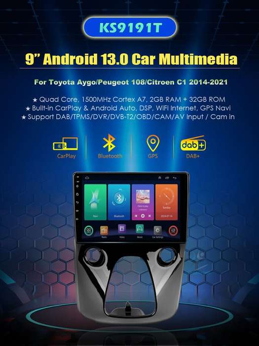 For Toyota Aygo B40 2014-2021 DAB+ CarPlay Android 13 Autoradio GPS Navi BT +OBD