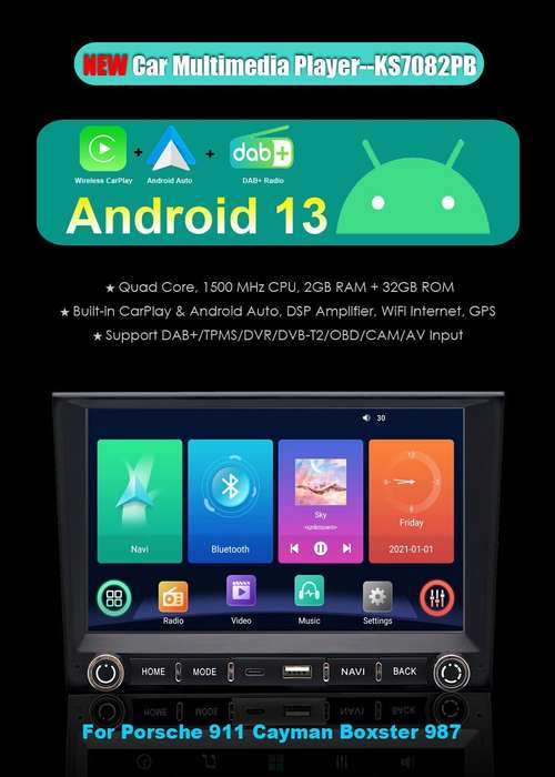 For Porsche 911 Carrera Boxster Cayman 987 Android Auto CarPlay Radio Stereo GPS