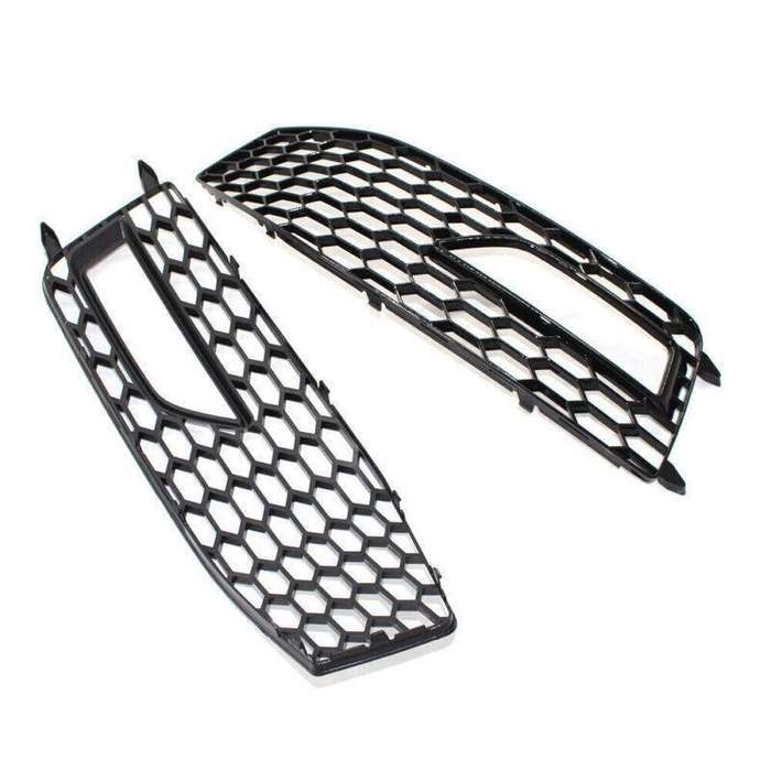 Shiny Black Front Bumper Fog Lights Grilles For Audi A4 S-Line S4 B8.5 13 - 15