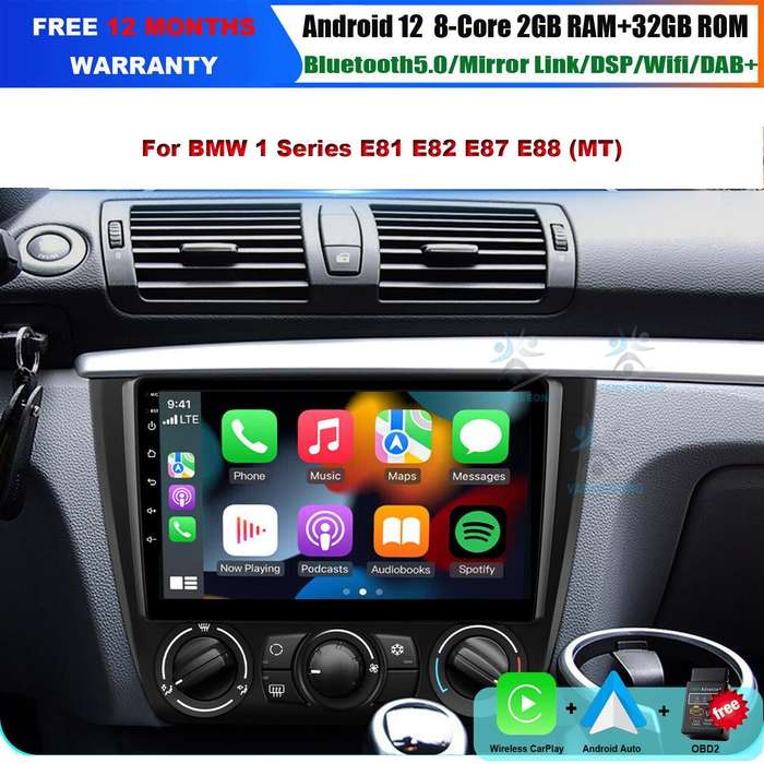 9" Car Radio for BMW E81 E82 E87 E88 Android12 Head Unit Wifi Stereo GPS BT DAB+