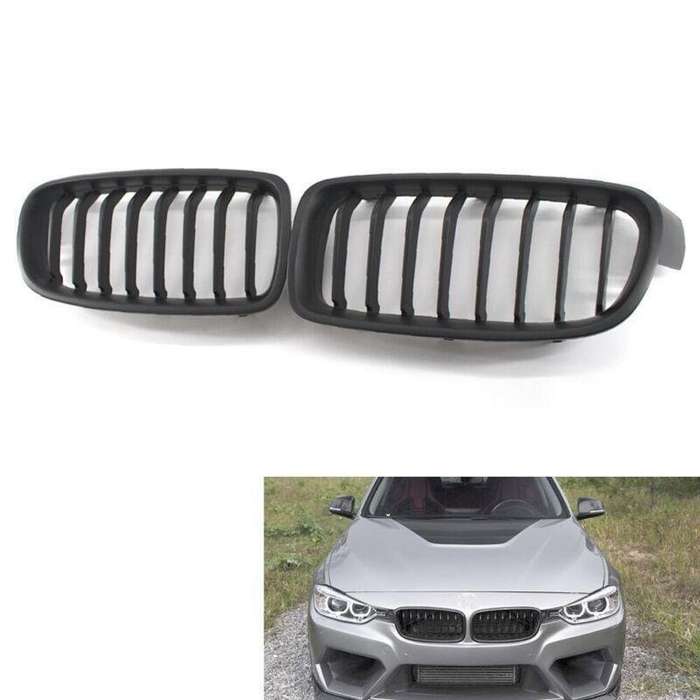 2X/Set Flat Black 8 Slat Front Grille Fits for BMW F30 F31 Sedan Wagon 2012-2017