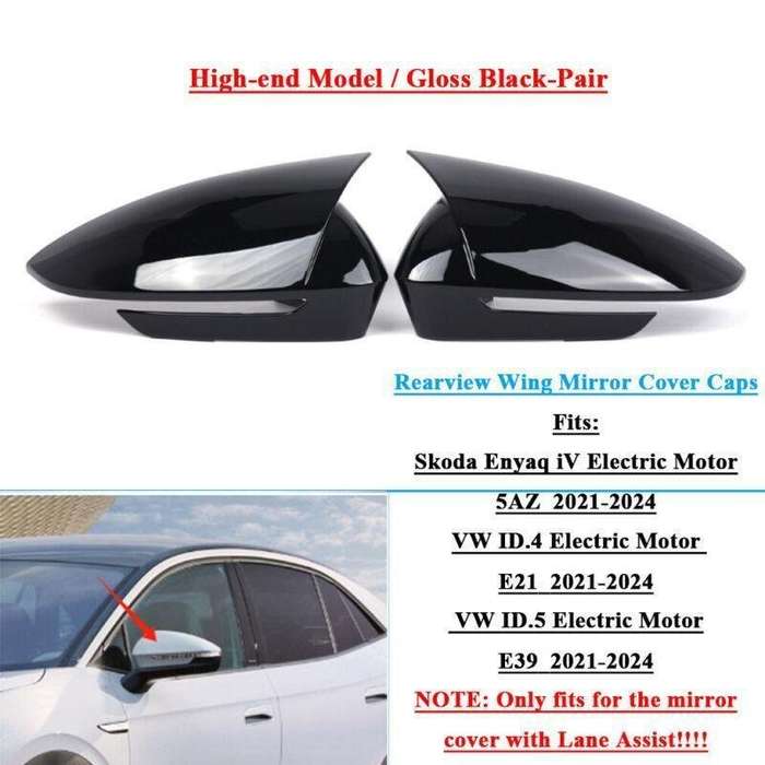 2x Rear View Wing Mirror Cover Caps For VW ID.4 VW ID.5 2021-2024 Gloss Black