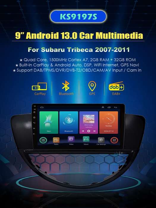 For Subaru Tribeca 2007-2011 DAB+ CarPlay Android 13 Autoradio GPS Navi BT +OBD