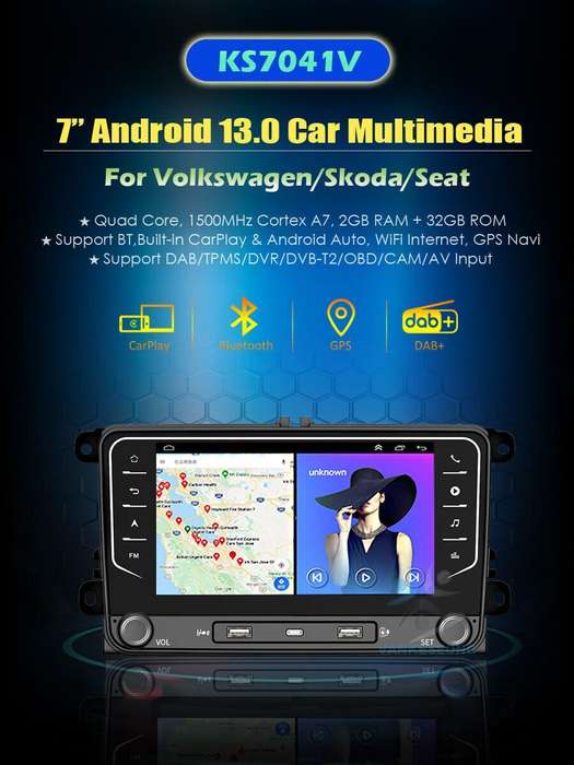 7" CarPlay Android 13 Car Stereo DAB Radio Video for VW Transporter T28 T30 T32