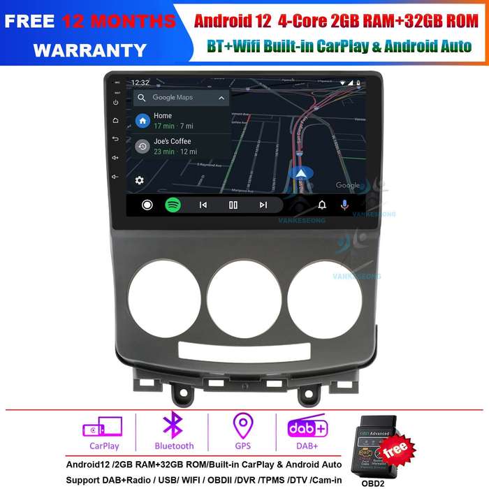 9" 2+32GB Android 12 BT Car Multimedia GPS dab Radio Stereo For MAZDA5 2005-2010