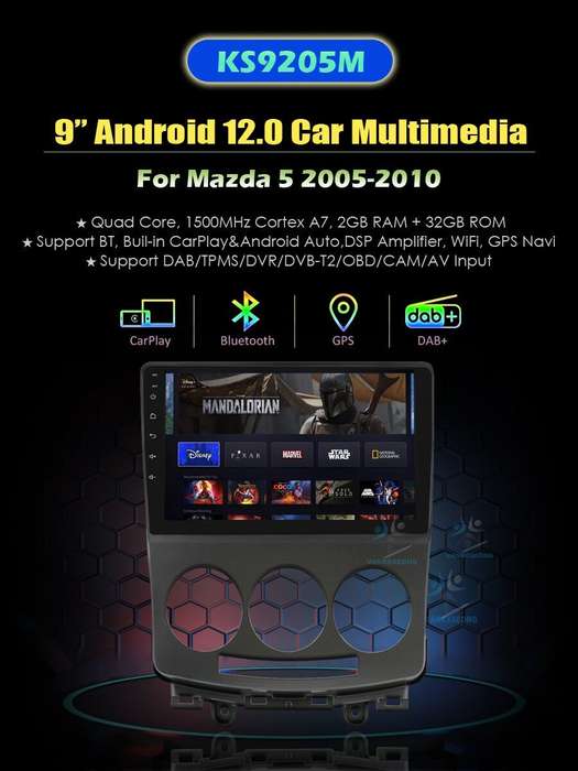 9" 2+32GB Android 12 BT Car Multimedia GPS dab Radio Stereo For MAZDA5 2005-2010