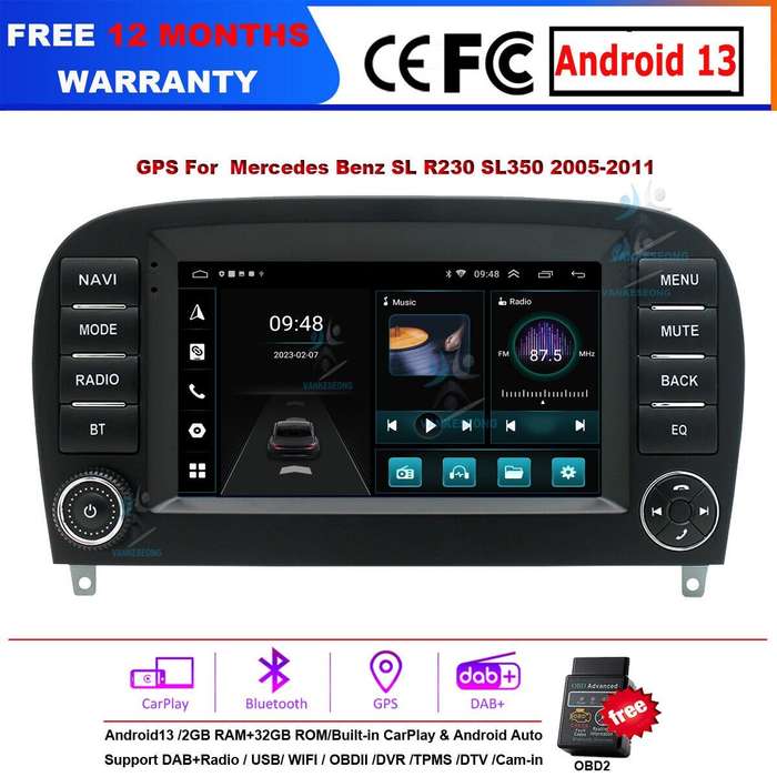 Android13 Touchscreen Autoradio GPS CarPlay For Mercedes SL R230 SL350 2005-2011