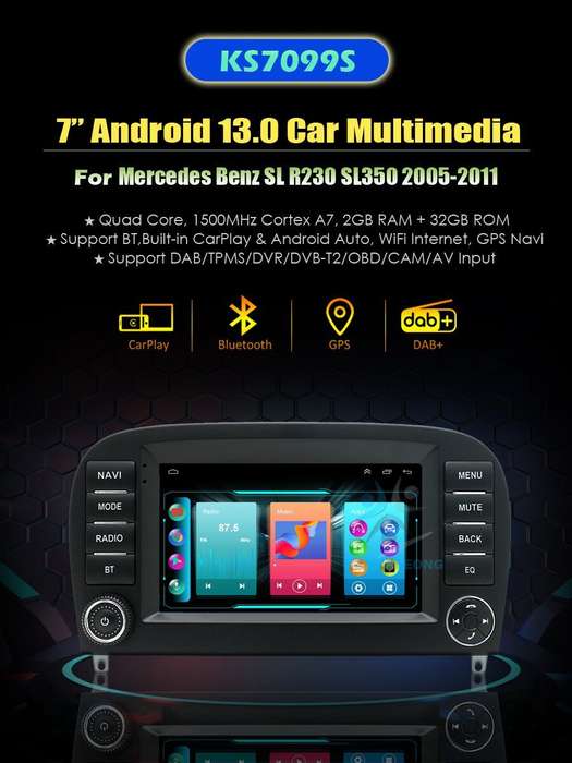 Android13 Touchscreen Autoradio GPS CarPlay For Mercedes SL R230 SL350 2005-2011