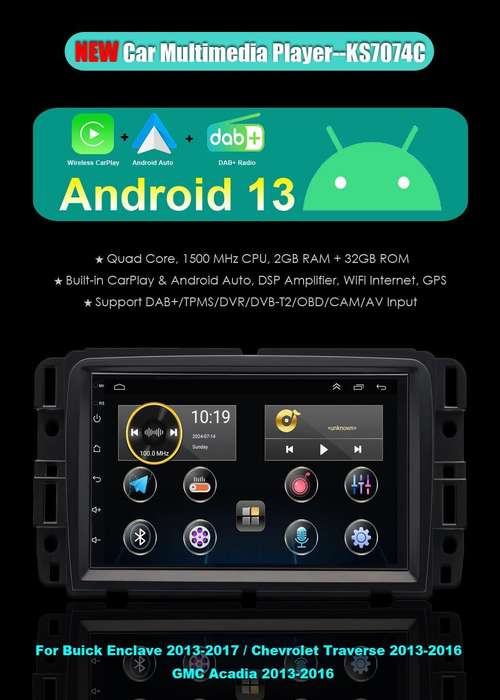 For GMC Acadia 2013-2016 Android 13 Car Stereo GPS Sat Nav DAB+ Radio Head Unit