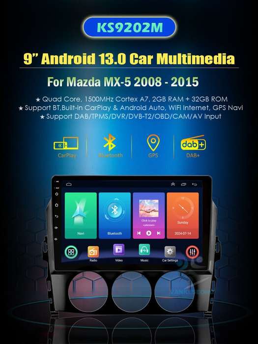 9" Android 13 GPS For Mazda MX-5 2008-2015 CarPlay Autoradio Wifi Sat Nav BT DAB