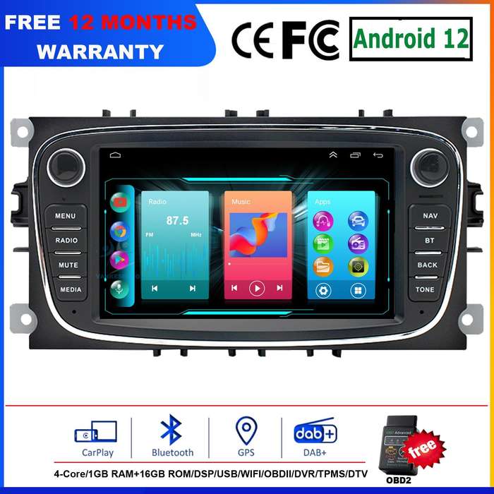 7" Android 12 DAB+ Radio Head Unit Car Multimedia GPS For Ford C-Max S-Max 08-11