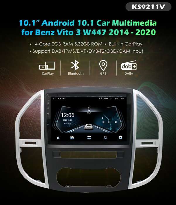 DVR+32GB 10.1" Android 11 Car Stereo DAB+ Radio GPS For Mercedes Benz Vito W447