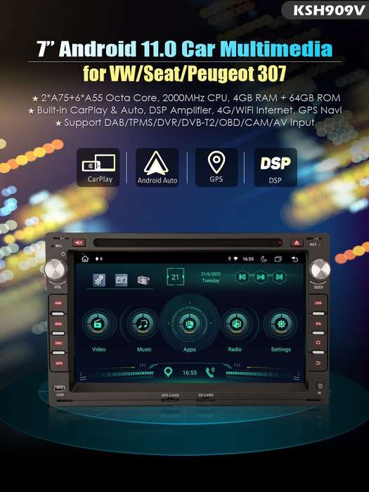 7"Android 11 Car Radio DVD Stereo DAB+GPS SatNav for VW POLO MK3 MK4 GOLF IV MK4