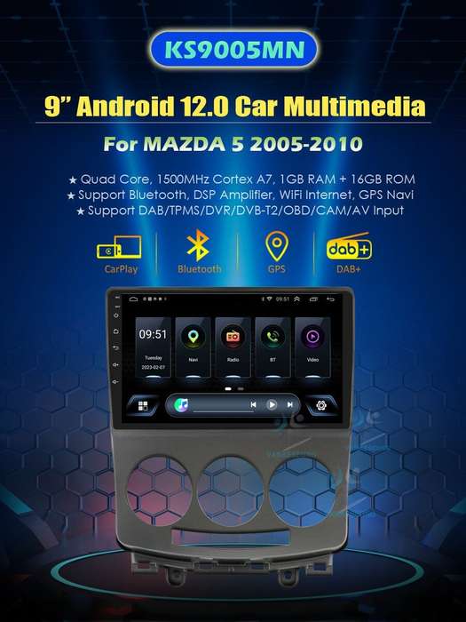 9" Android 12 BT Car Multimedia Navigation GPS Radio Stereo For MAZDA5 2005-2010