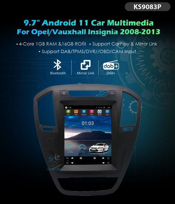 For Vauxhall Insignia 9.7"Android 11 Touch Screen Head Unit BT Radio GPS Sat Nav
