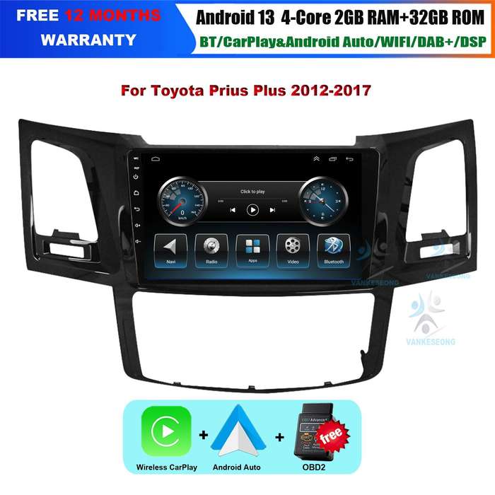 For Toyota Hilux Fortuner 2008-2014 Android 13 CarPlay Head Unit Radio GPS Navi