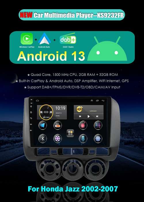 For Honda Jazz 2002-2007 DAB+ Car Stereo GPS Sat Navi Android Auto CarPlay Radio